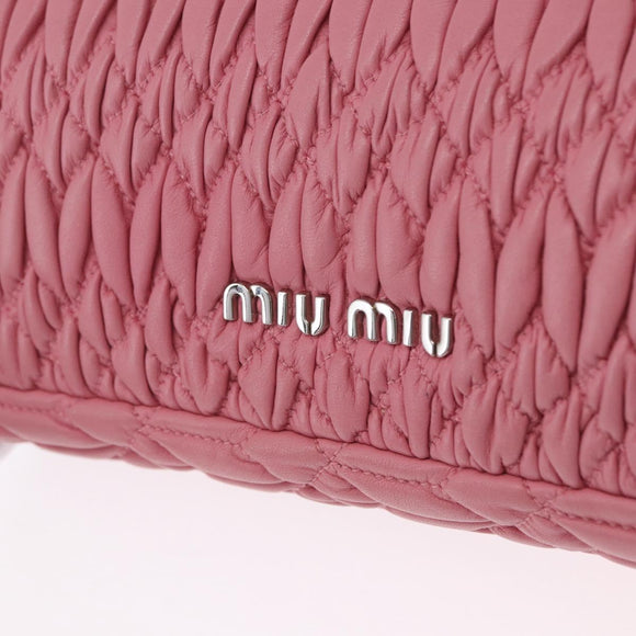 Miu Miu Matelasse Shoulder Bag Leather 2way Pink Silver Auth ka6075M