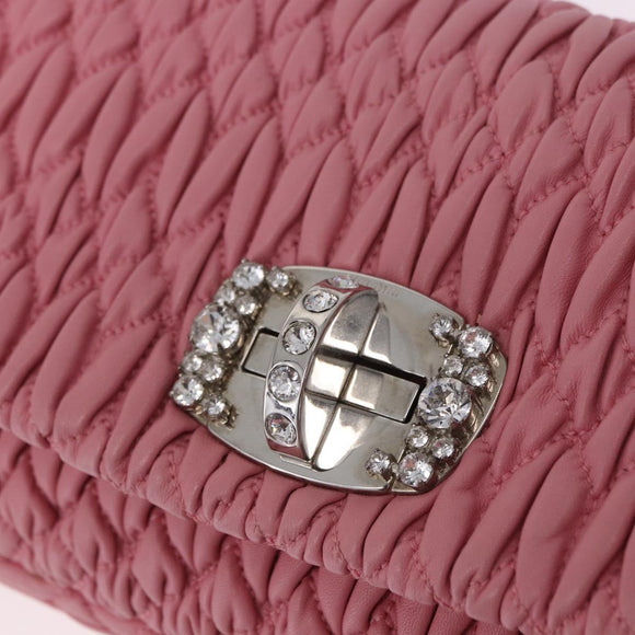 Miu Miu Matelasse Shoulder Bag Leather 2way Pink Silver Auth ka6075M