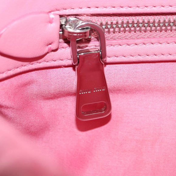 Miu Miu Matelasse Shoulder Bag Leather 2way Pink Silver Auth ka6075M