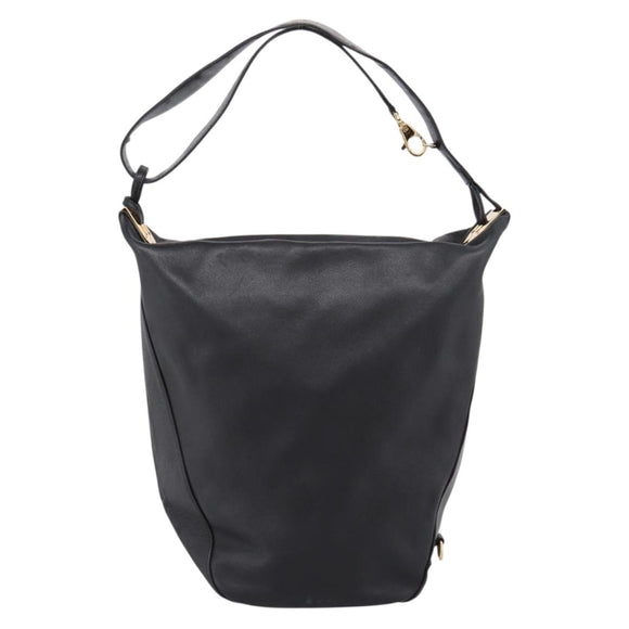 BALLY Shoulder Bag Leather Black Gold Tone Auth ka6077A