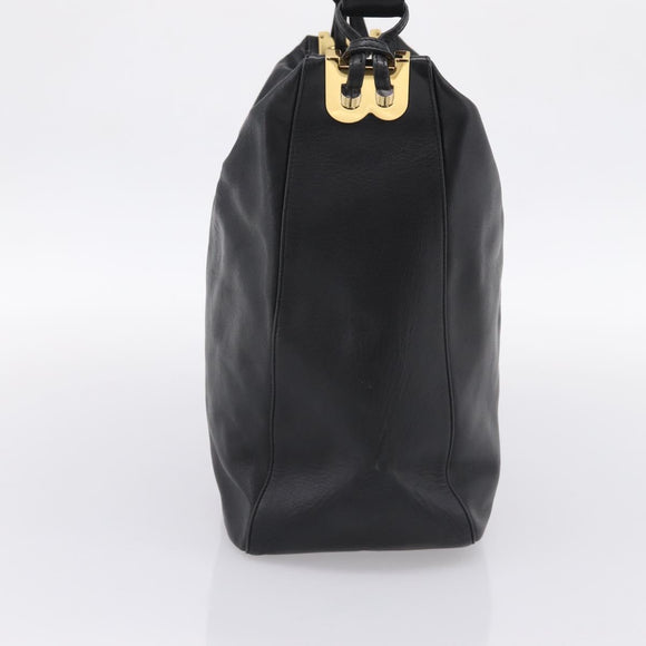BALLY Shoulder Bag Leather Black Gold Tone Auth ka6077A