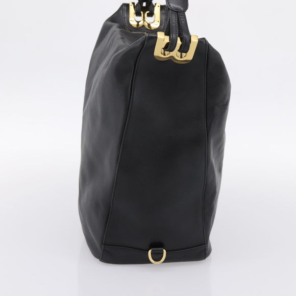 BALLY Shoulder Bag Leather Black Gold Tone Auth ka6077A