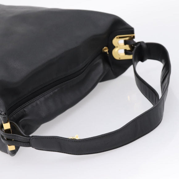 BALLY Shoulder Bag Leather Black Gold Tone Auth ka6077A