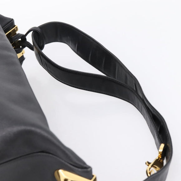BALLY Shoulder Bag Leather Black Gold Tone Auth ka6077A