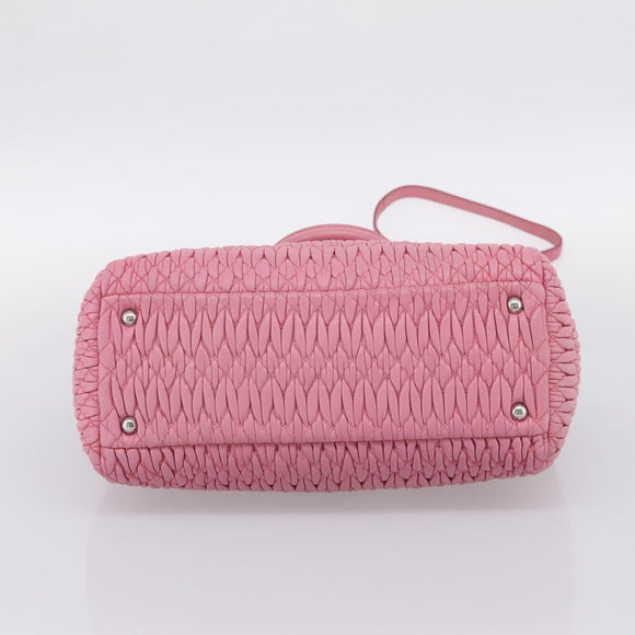 Miu Miu Matelasse Hand Bag Leather Pink Silver Auth ka6078A