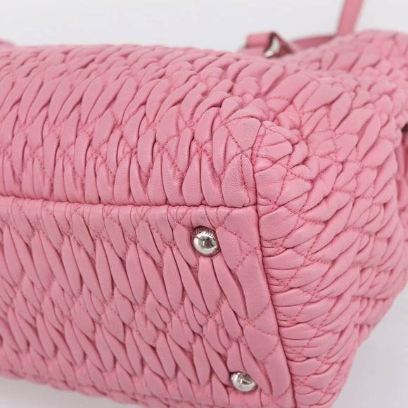 Miu Miu Matelasse Hand Bag Leather Pink Silver Auth ka6078A