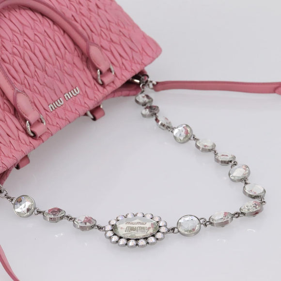 Miu Miu Matelasse Hand Bag Leather Pink Silver Auth ka6078A