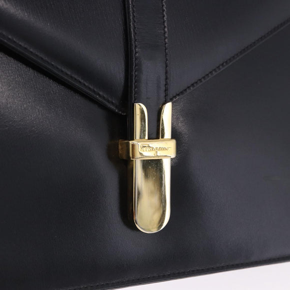 Salvatore Ferragamo Shoulder Bag Leather Black Gold Tone Auth ka6079