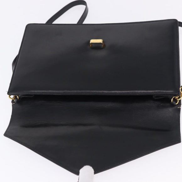 Salvatore Ferragamo Shoulder Bag Leather Black Gold Tone Auth ka6079