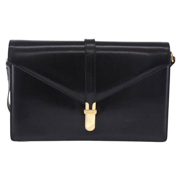 Salvatore Ferragamo Shoulder Bag Leather Black Gold Tone Auth ka6079
