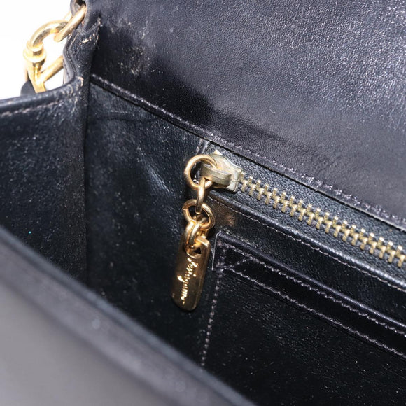 Salvatore Ferragamo Shoulder Bag Leather Black Gold Tone Auth ka6079