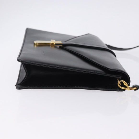 Salvatore Ferragamo Shoulder Bag Leather Black Gold Tone Auth ka6079