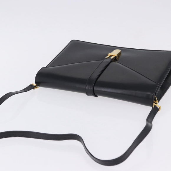 Salvatore Ferragamo Shoulder Bag Leather Black Gold Tone Auth ka6079