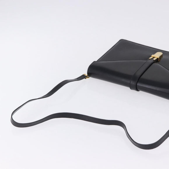 Salvatore Ferragamo Shoulder Bag Leather Black Gold Tone Auth ka6079
