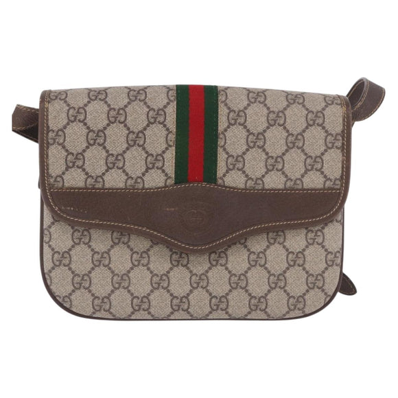GUCCI GG Supreme Web Sherry Line Shoulder Bag PVC Beige 001 113 6862 Auth ka6092
