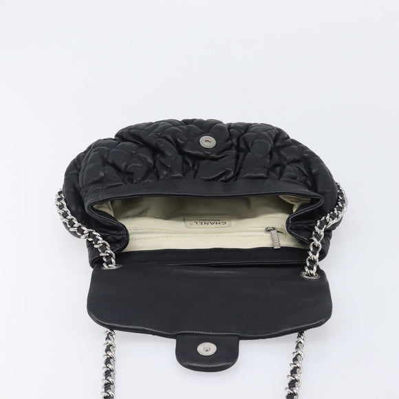 CHANEL Matelasse Chain Shoulder Bag Lamb Skin Black Silver CC Auth ka6097SAV