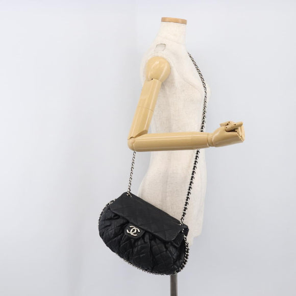 CHANEL Matelasse Chain Shoulder Bag Lamb Skin Black Silver CC Auth ka6097SAV