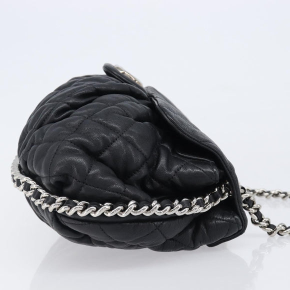 CHANEL Matelasse Chain Shoulder Bag Lamb Skin Black Silver CC Auth ka6097SAV