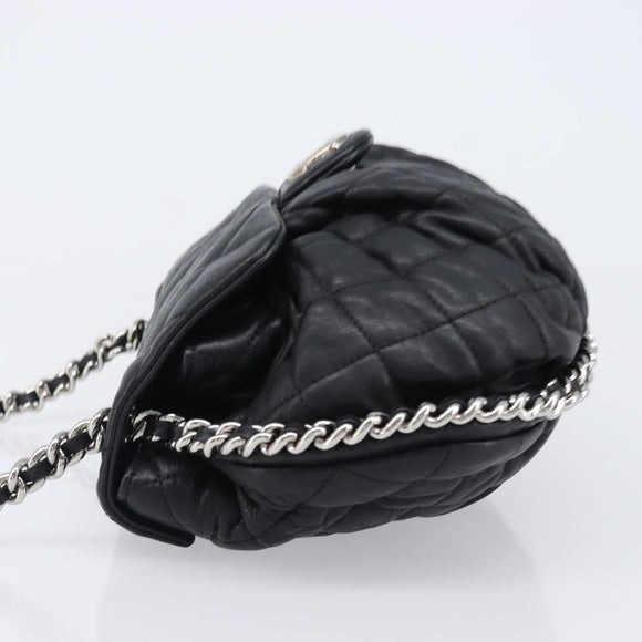 CHANEL Matelasse Chain Shoulder Bag Lamb Skin Black Silver CC Auth ka6097SAV