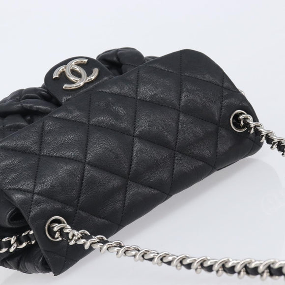 CHANEL Matelasse Chain Shoulder Bag Lamb Skin Black Silver CC Auth ka6097SAV