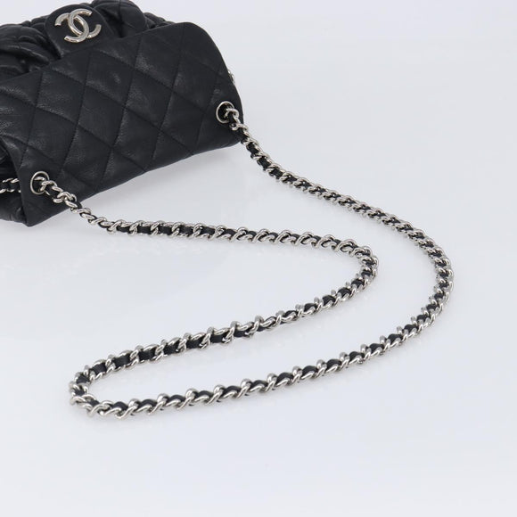 CHANEL Matelasse Chain Shoulder Bag Lamb Skin Black Silver CC Auth ka6097SAV