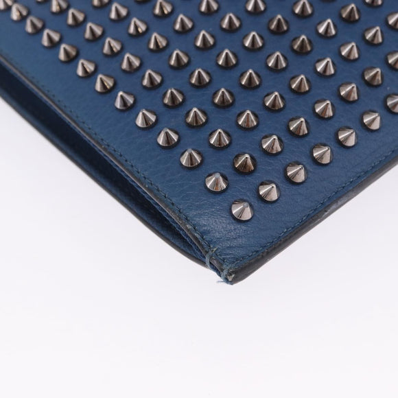 Christian Louboutin Hand Bag Leather Blue Silver Auth ka6102