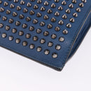 Christian Louboutin Hand Bag Leather Blue Silver Auth ka6102-14