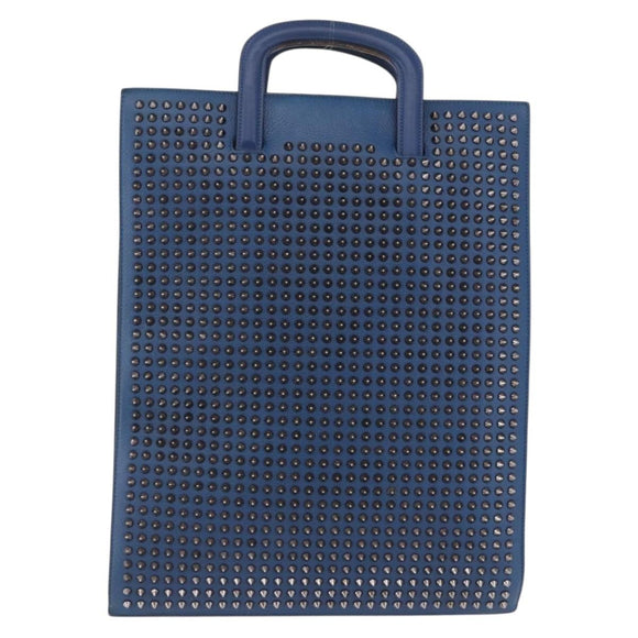 Christian Louboutin Hand Bag Leather Blue Silver Auth ka6102