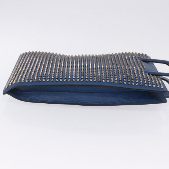Christian Louboutin Hand Bag Leather Blue Silver Auth ka6102