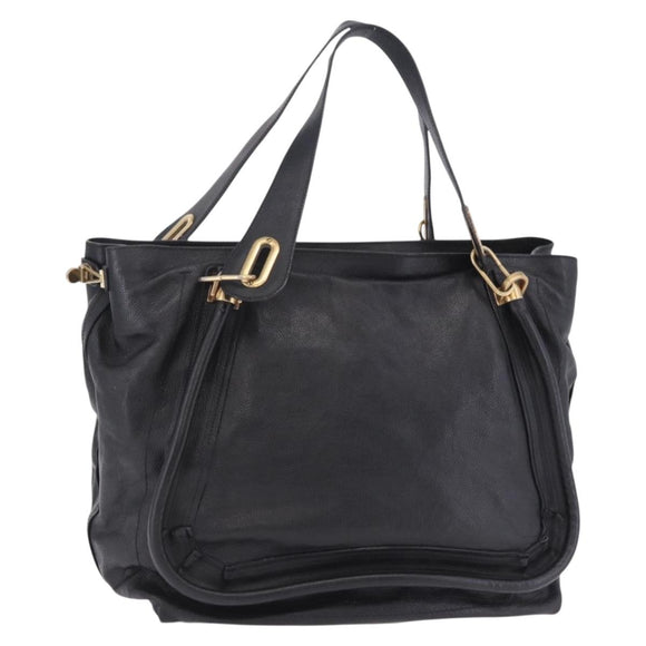 Chloe Paraty Hand Bag Leather Black Gold Tone Auth ka6106