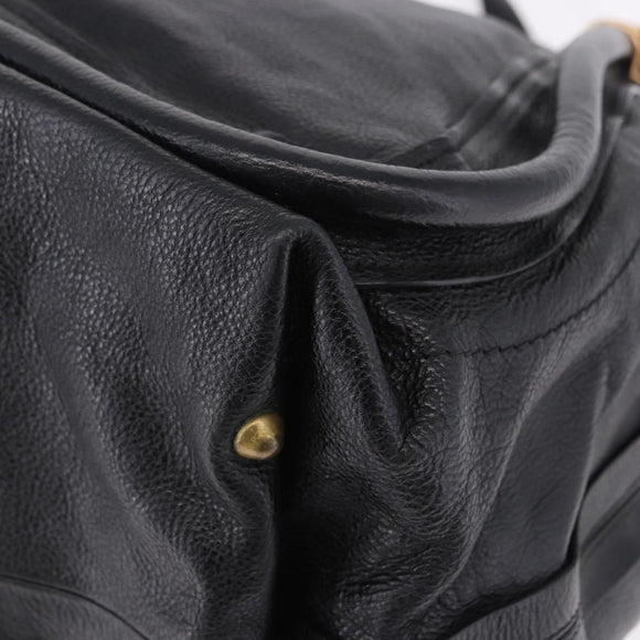 Chloe Paraty Hand Bag Leather Black Gold Tone Auth ka6106