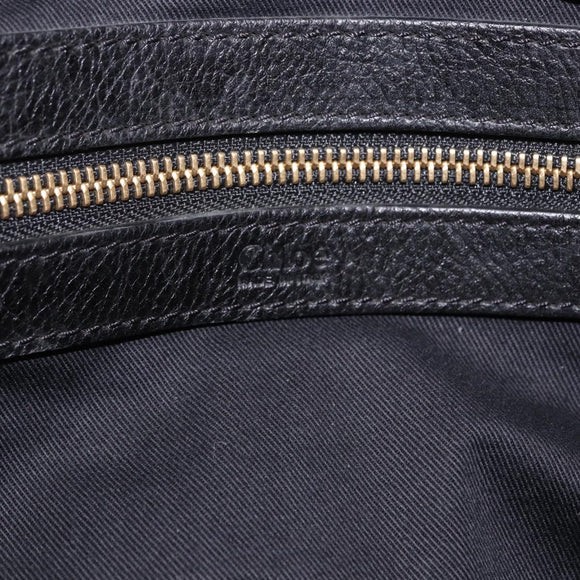 Chloe Paraty Hand Bag Leather Black Gold Tone Auth ka6106