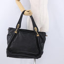 Chloe Paraty Hand Bag Leather Black Gold Tone Auth ka6106-25