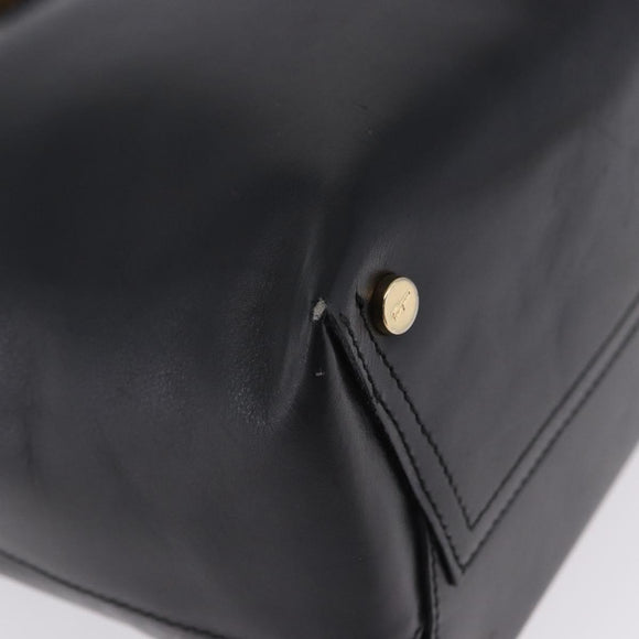 Salvatore Ferragamo Vala Shoulder Bag Leather Black Gold Tone Auth ka6109