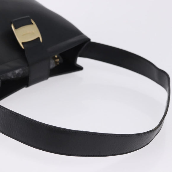 Salvatore Ferragamo Vala Shoulder Bag Leather Black Gold Tone Auth ka6109