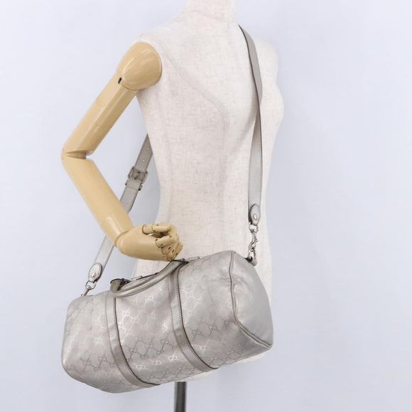 GUCCI GG Implementation Hand Bag PVC Leather 2way Silver 203696 Auth ka6110A