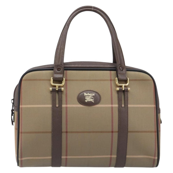 Burberrys Nova Check Hand Bag Canvas Beige Gold Tone Auth ka6111