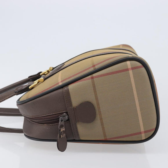 Burberrys Nova Check Hand Bag Canvas Beige Gold Tone Auth ka6111