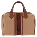 SAINT LAURENT Hand Bag Canvas Beige Brown Auth ka6114-2