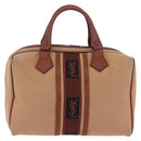 SAINT LAURENT Hand Bag Canvas Beige Brown Auth ka6114-3