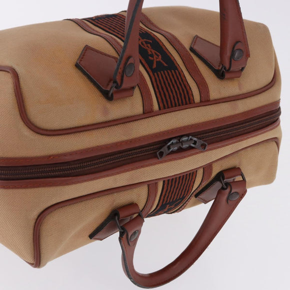 SAINT LAURENT Hand Bag Canvas Beige Brown Auth ka6114