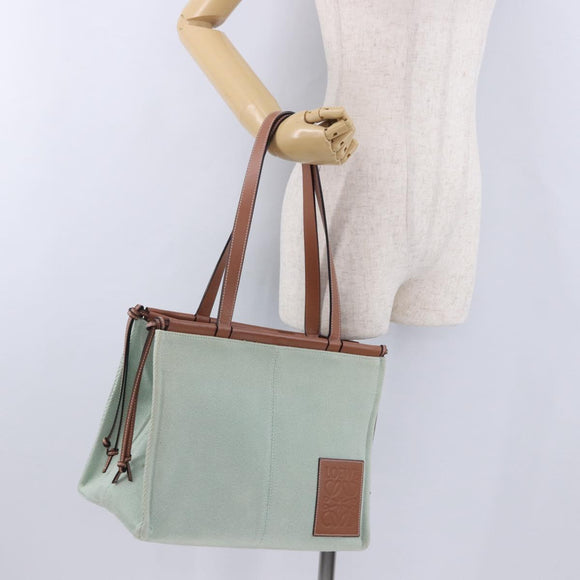 LOEWE Anagram Cushion Tote Bag Canvas Light Green Auth ka6118A