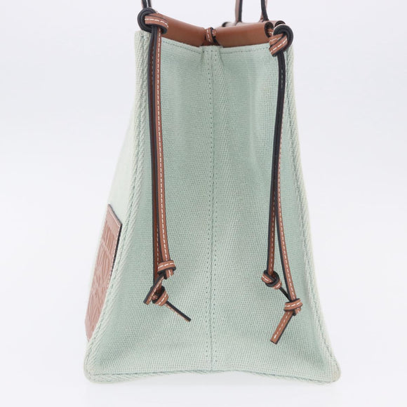 LOEWE Anagram Cushion Tote Bag Canvas Light Green Auth ka6118A