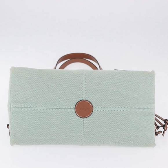 LOEWE Anagram Cushion Tote Bag Canvas Light Green Auth ka6118A