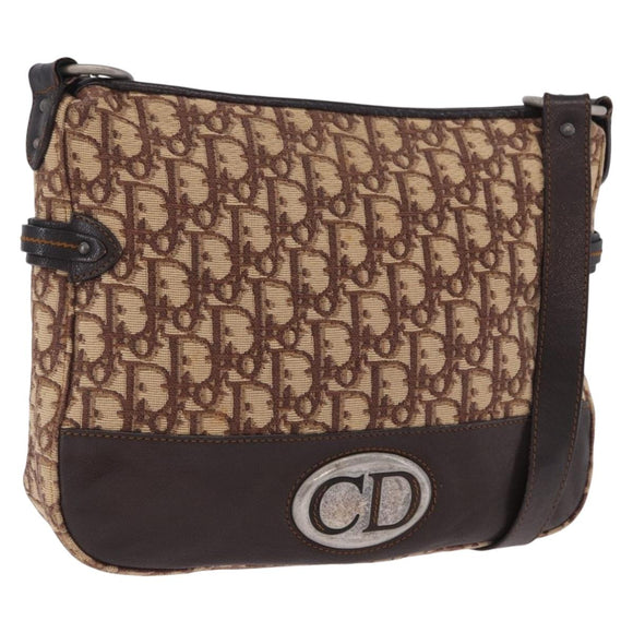 Christian Dior Trotter Canvas Shoulder Bag Beige Silver Auth ka6123A