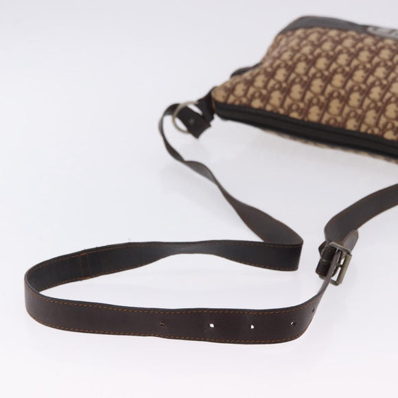 Christian Dior Trotter Canvas Shoulder Bag Beige Silver Auth ka6123A