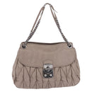 Miu Miu Matelasse Chain Shoulder Bag Leather Beige Silver Auth ka6124M-13