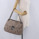 Miu Miu Matelasse Chain Shoulder Bag Leather Beige Silver Auth ka6124M-34