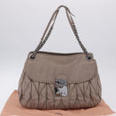 Miu Miu Matelasse Chain Shoulder Bag Leather Beige Silver Auth ka6124M-12