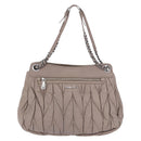 Miu Miu Matelasse Chain Shoulder Bag Leather Beige Silver Auth ka6124M-4